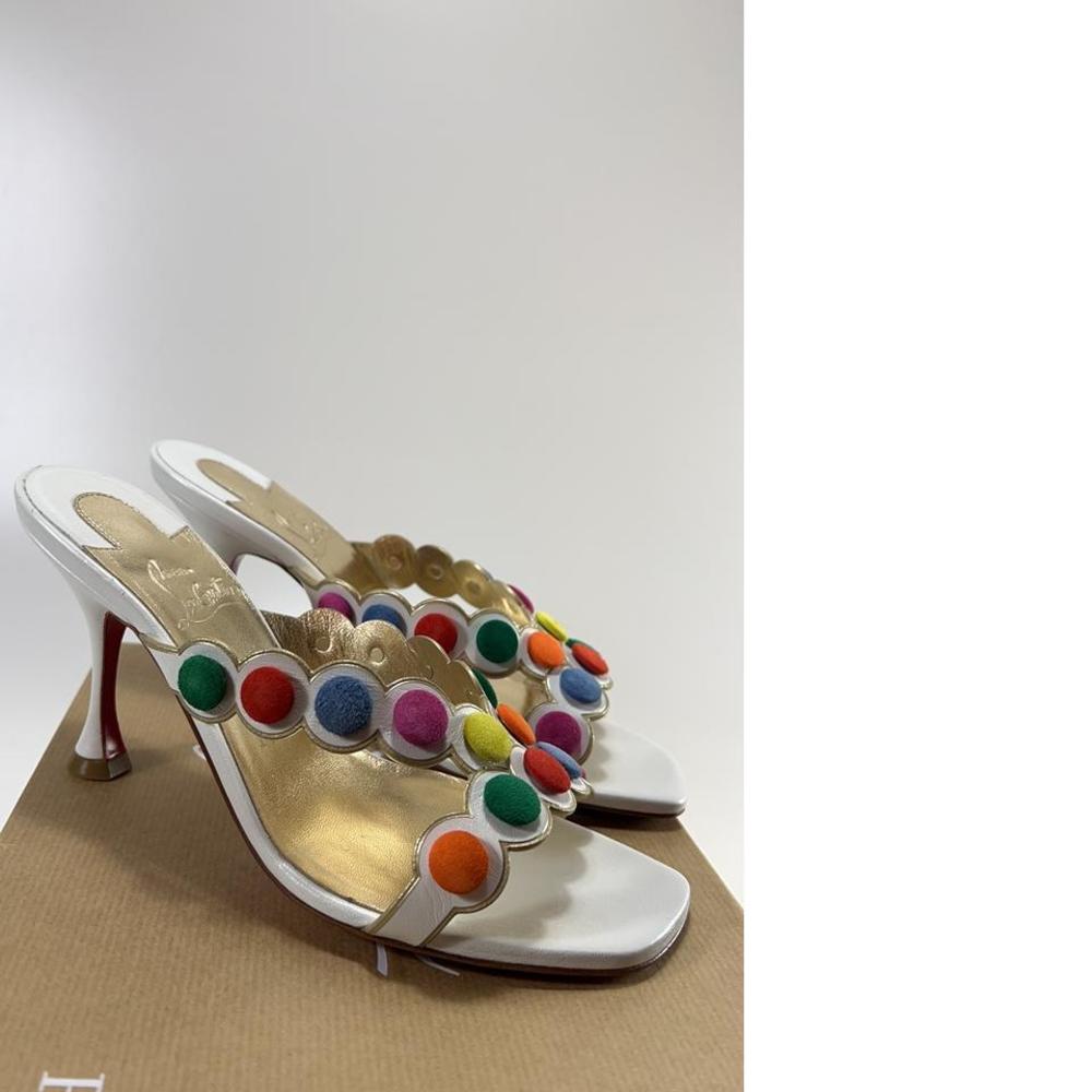 Smarta 85mm Emily in Paris Pom pom cruise White Heel Sandals E184